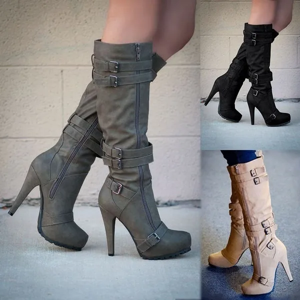 Leather Boots Stiletto Heel High Boots Knee High Boots