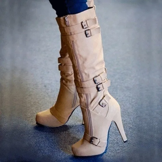 Leather Boots Stiletto Heel High Boots Knee High Boots