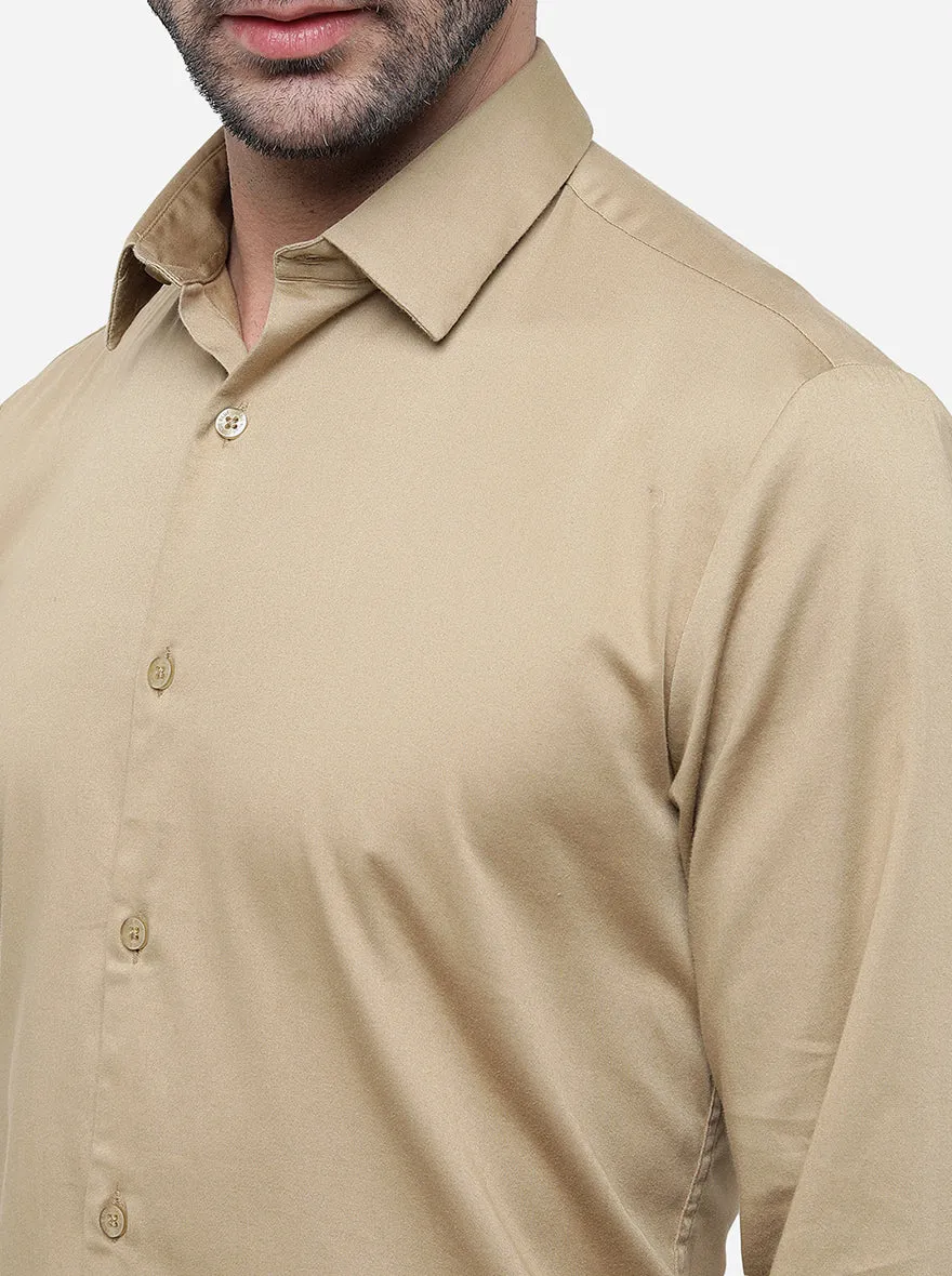 Light Brown Solid Slim Fit Semi Casual Shirt | JadeBlue