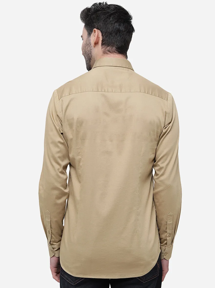 Light Brown Solid Slim Fit Semi Casual Shirt | JadeBlue