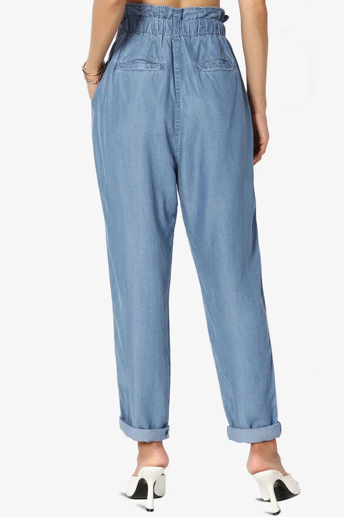 Lilah High Waist Chambray Taper Leg Pants