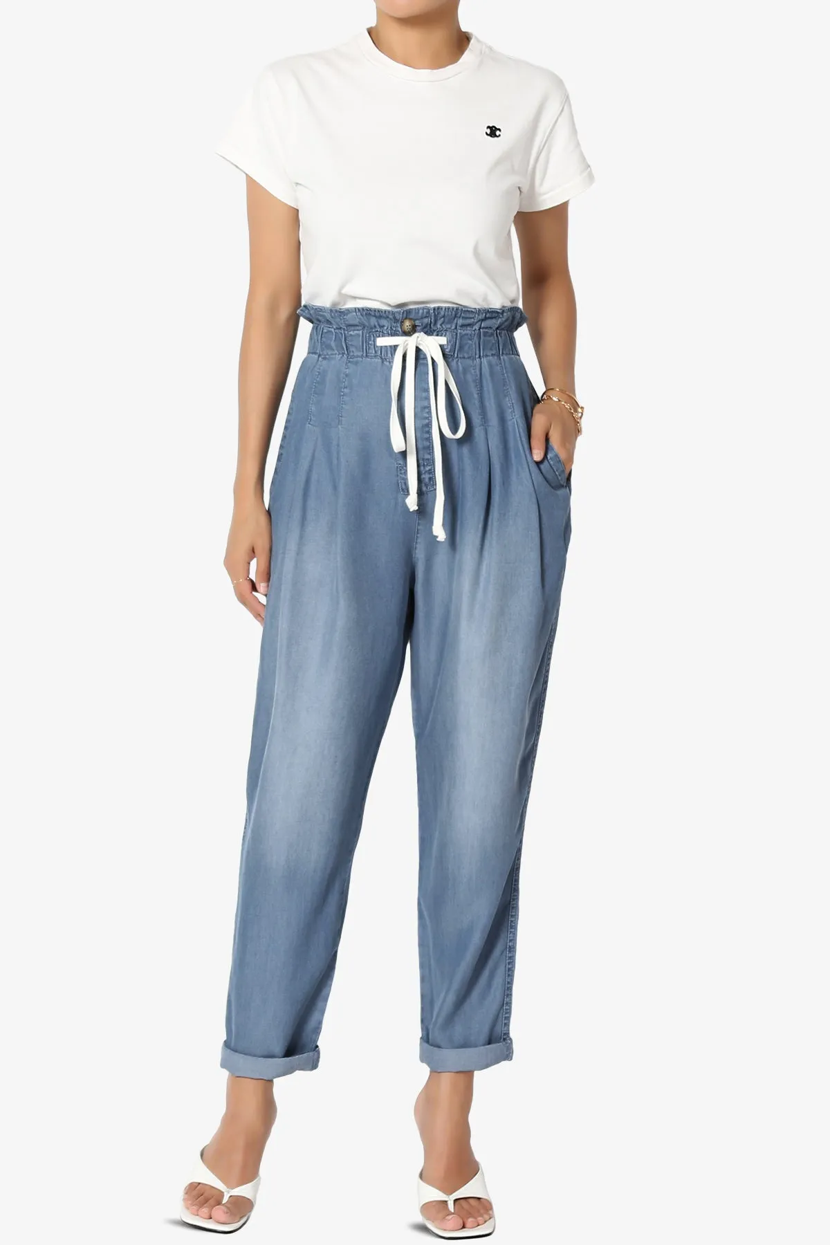 Lilah High Waist Chambray Taper Leg Pants