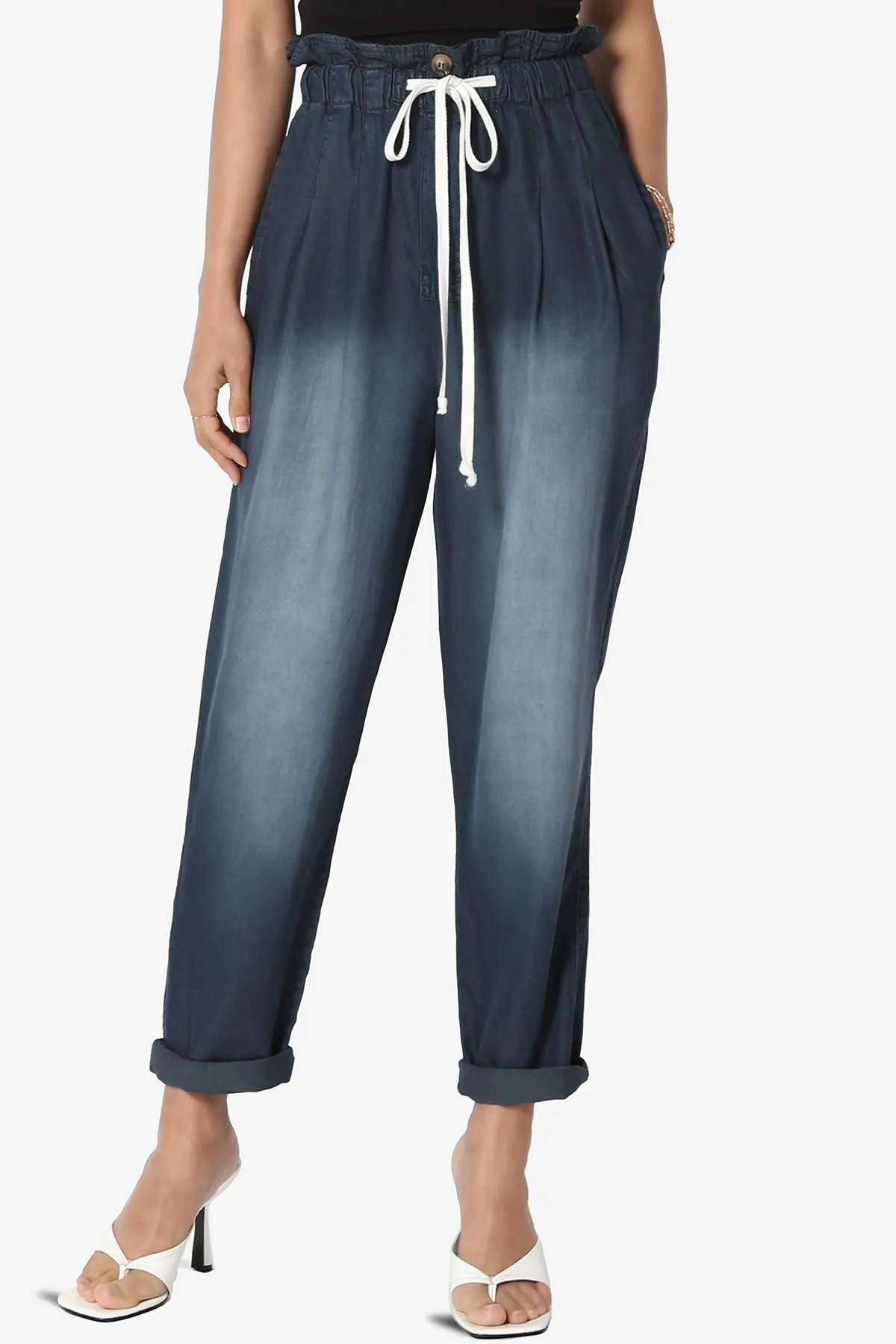 Lilah High Waist Chambray Taper Leg Pants