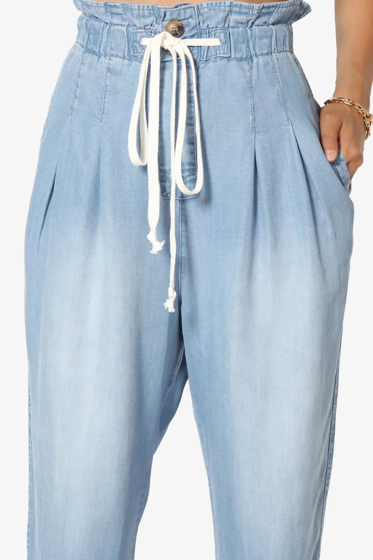 Lilah High Waist Chambray Taper Leg Pants