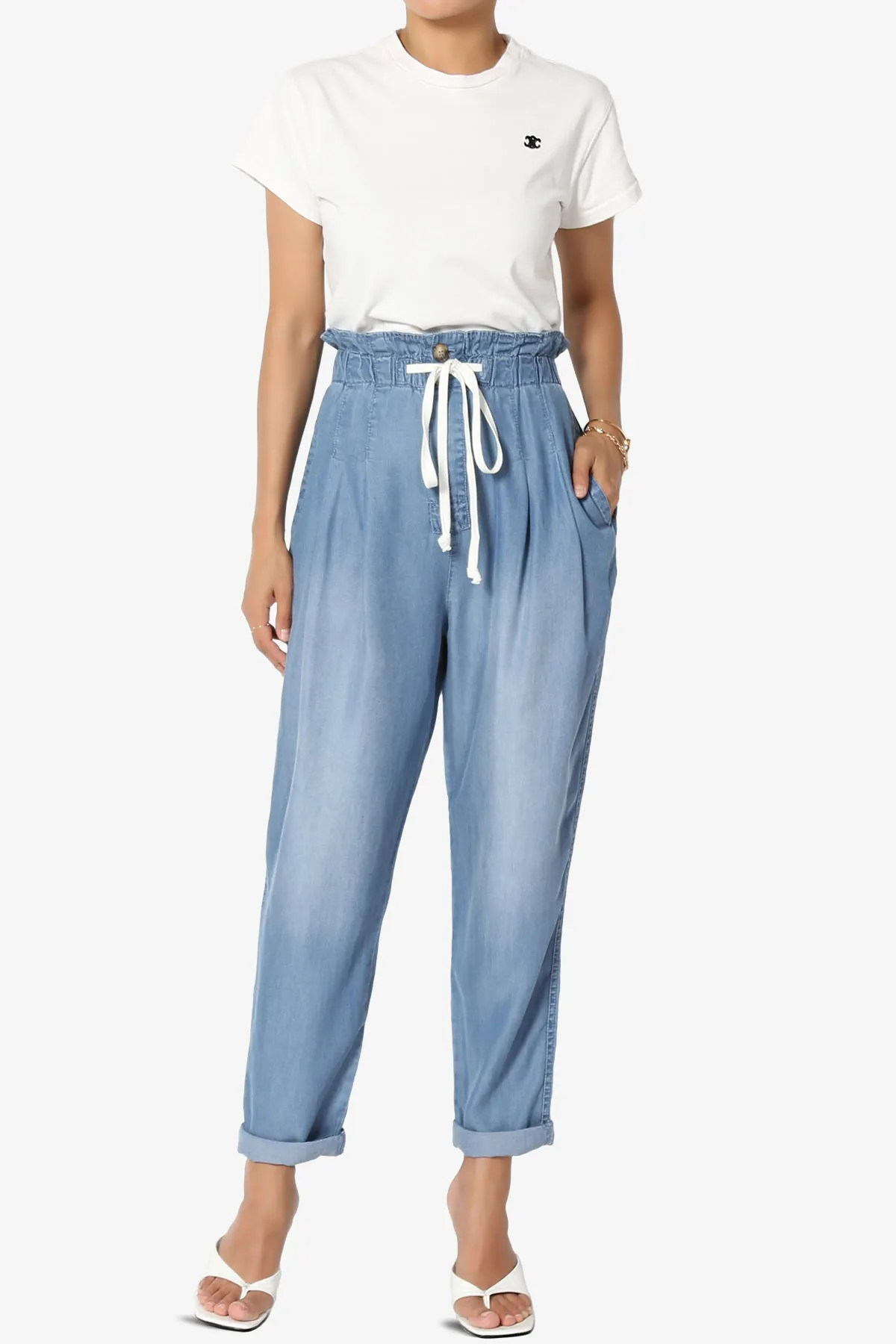 Lilah High Waist Chambray Taper Leg Pants