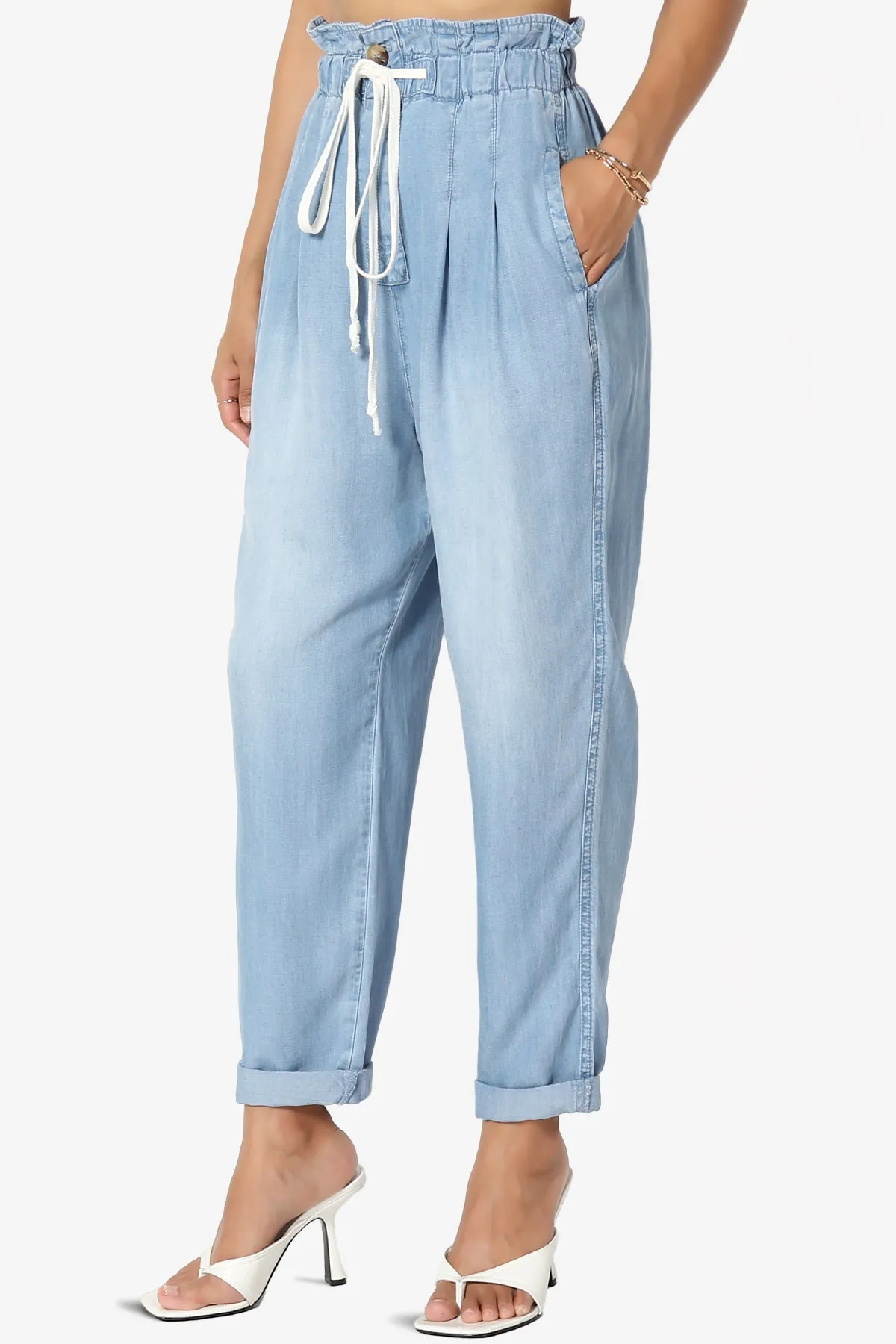 Lilah High Waist Chambray Taper Leg Pants