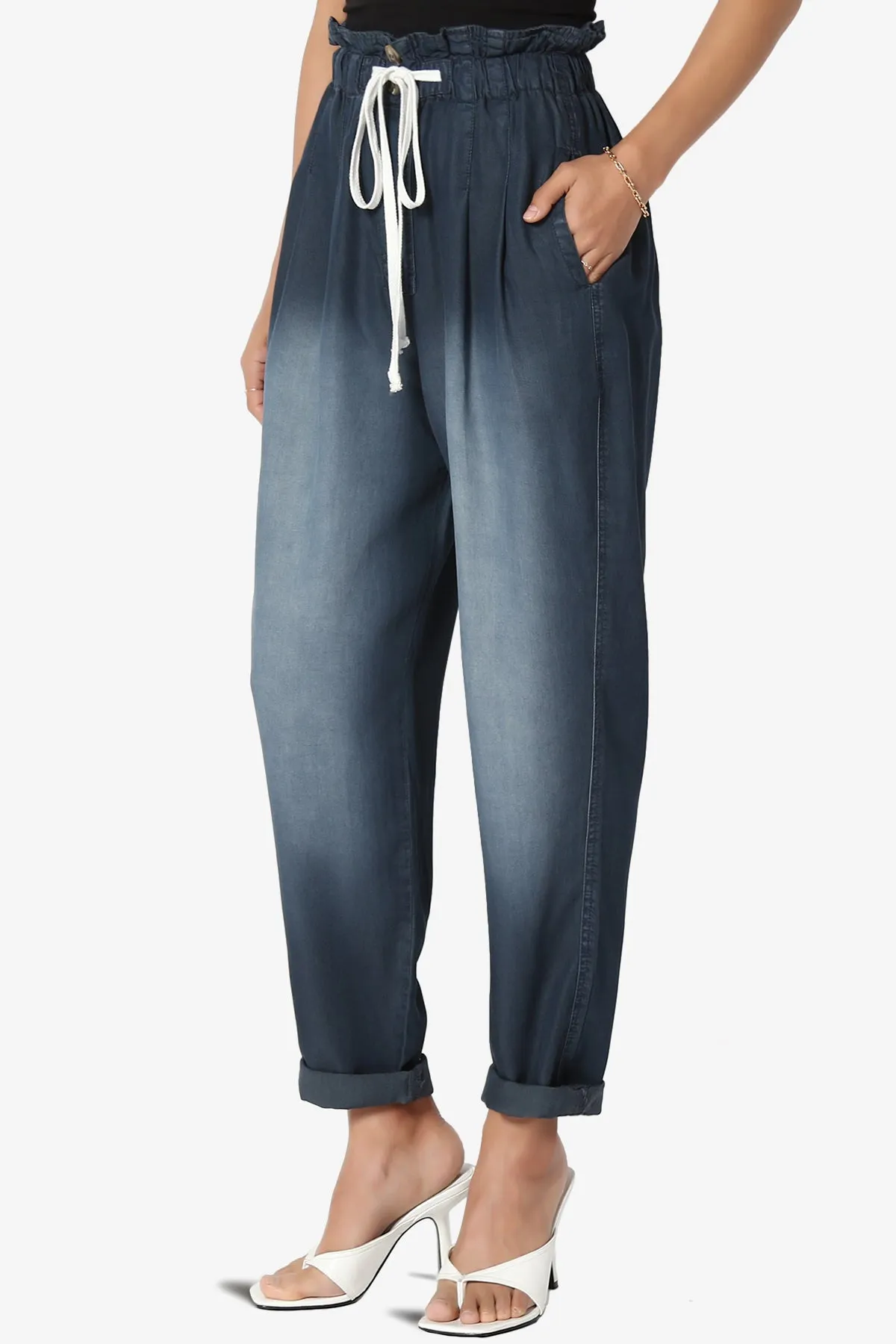 Lilah High Waist Chambray Taper Leg Pants