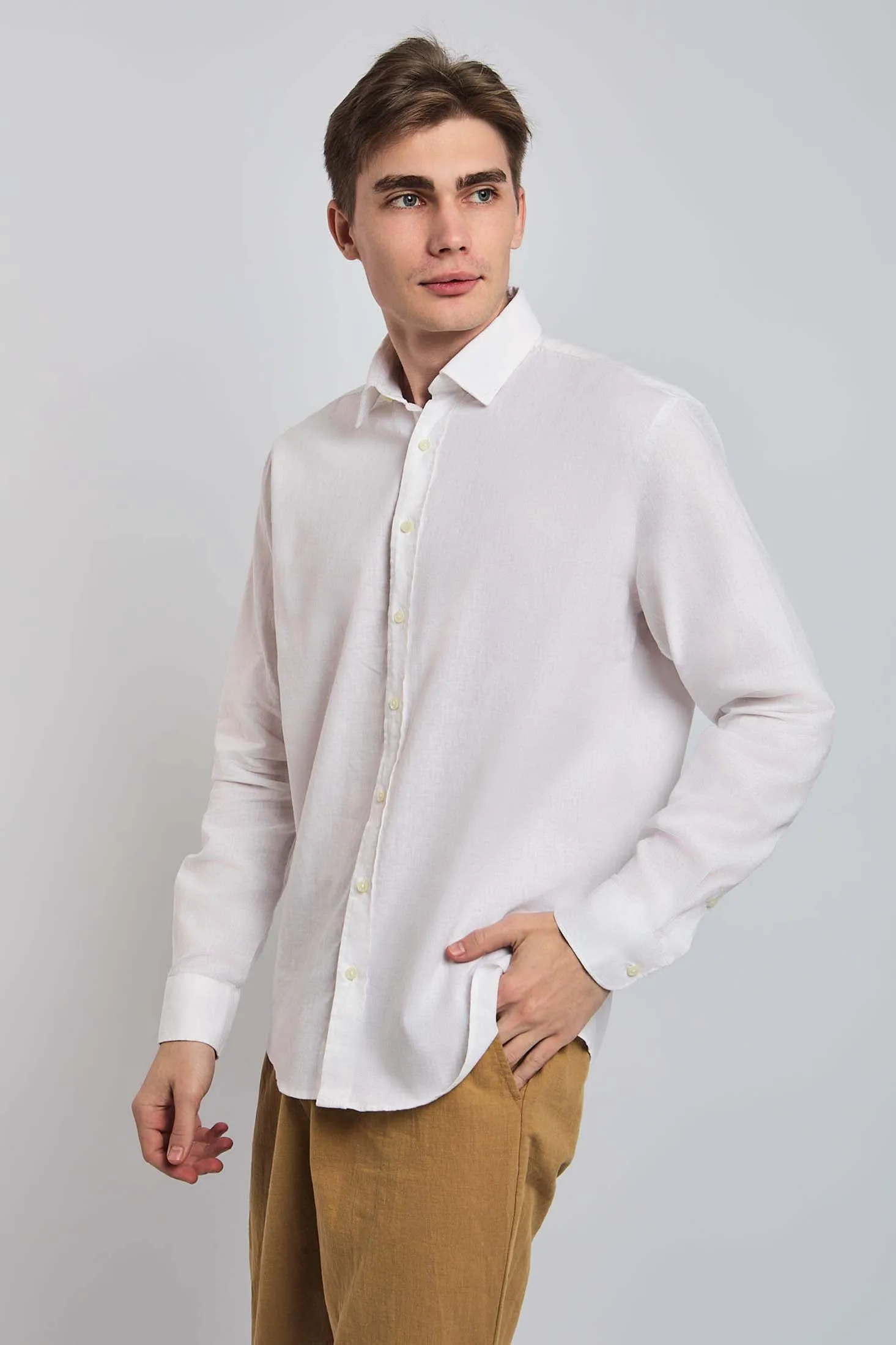 Men Shirt Casual Regular Fit White