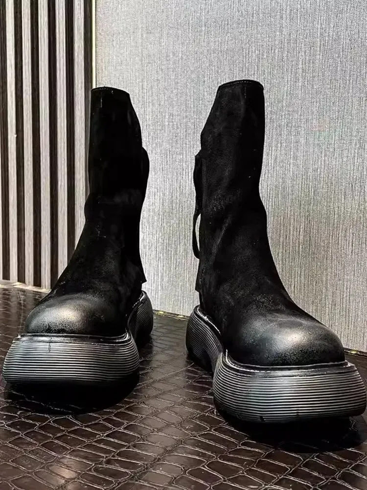 Men's High Top Double Zipper Thick Platform Boots