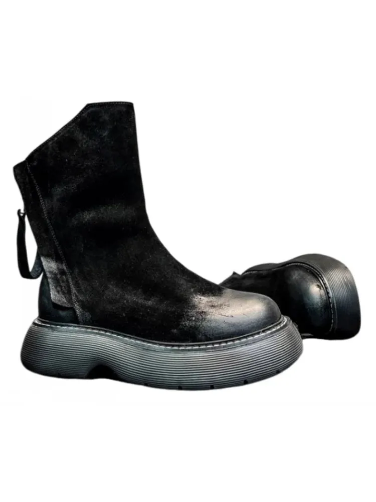 Men's High Top Double Zipper Thick Platform Boots
