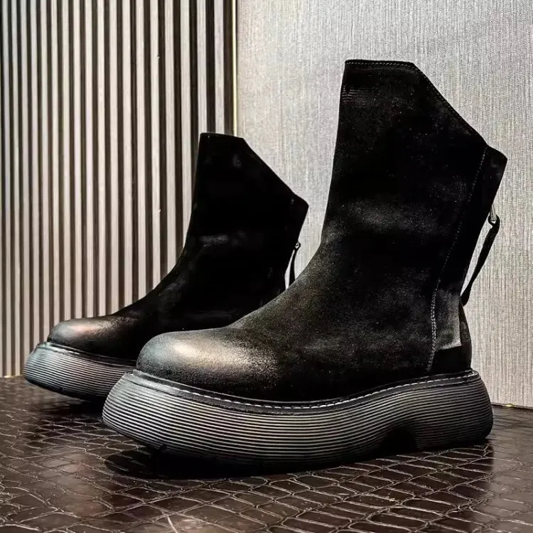 Men's High Top Double Zipper Thick Platform Boots