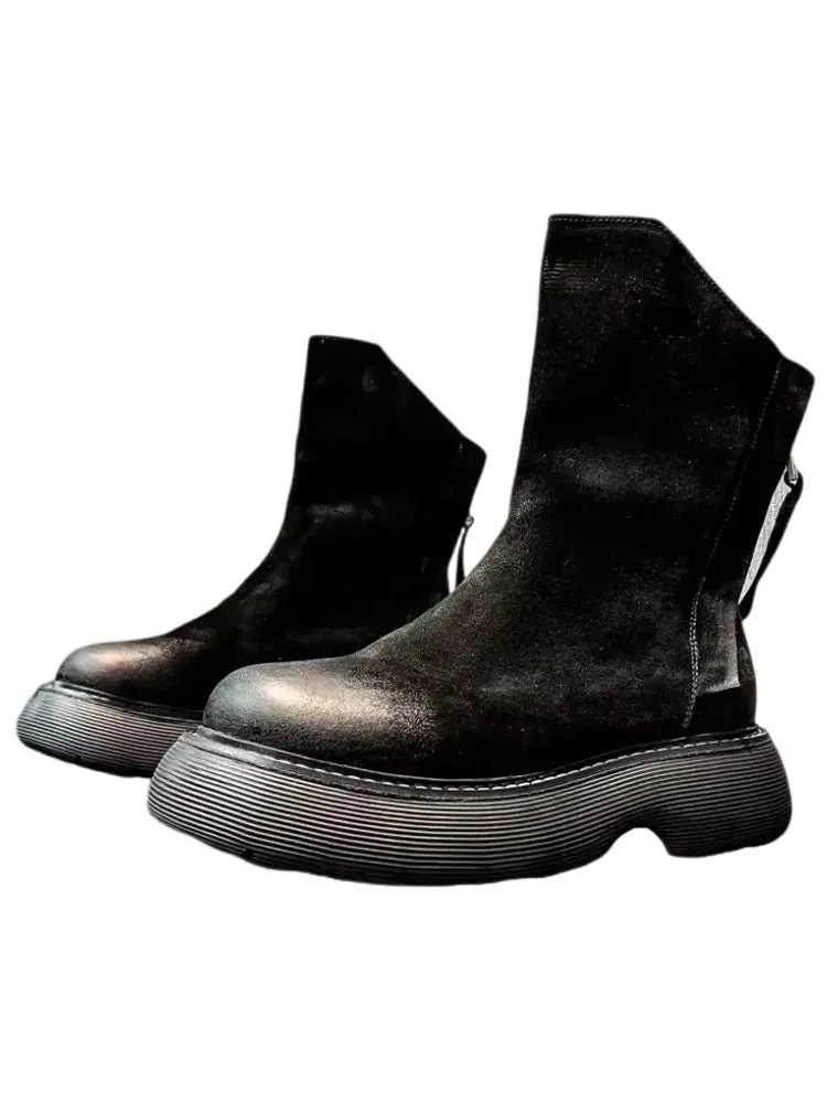 Men's High Top Double Zipper Thick Platform Boots