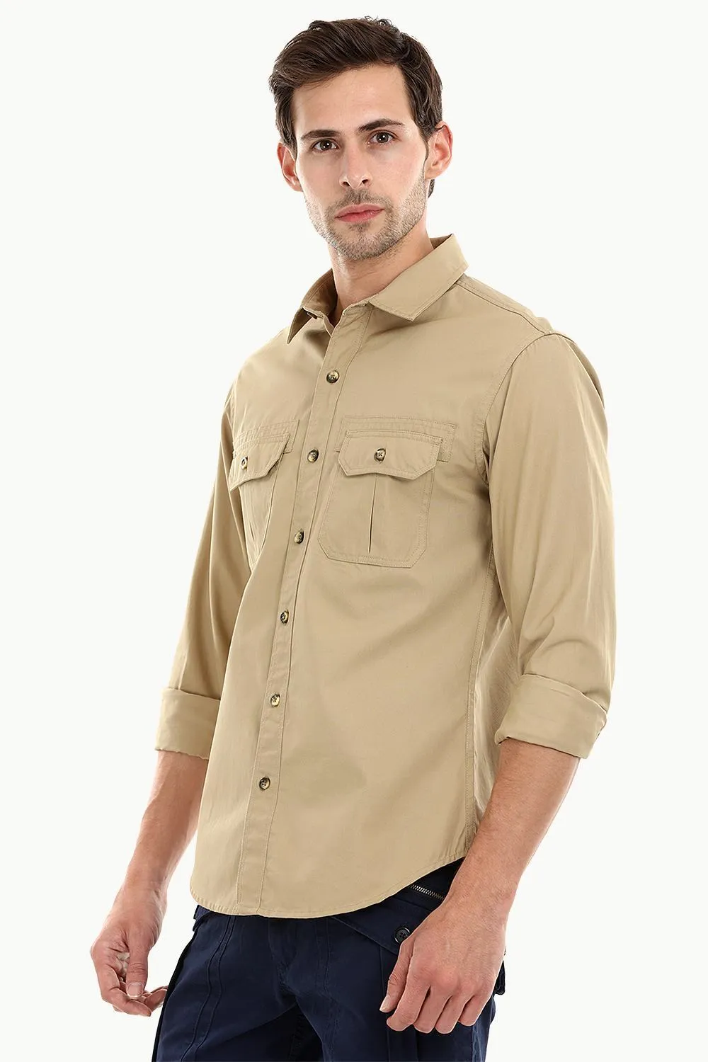 Men's Khaki Casual Twill Shirt