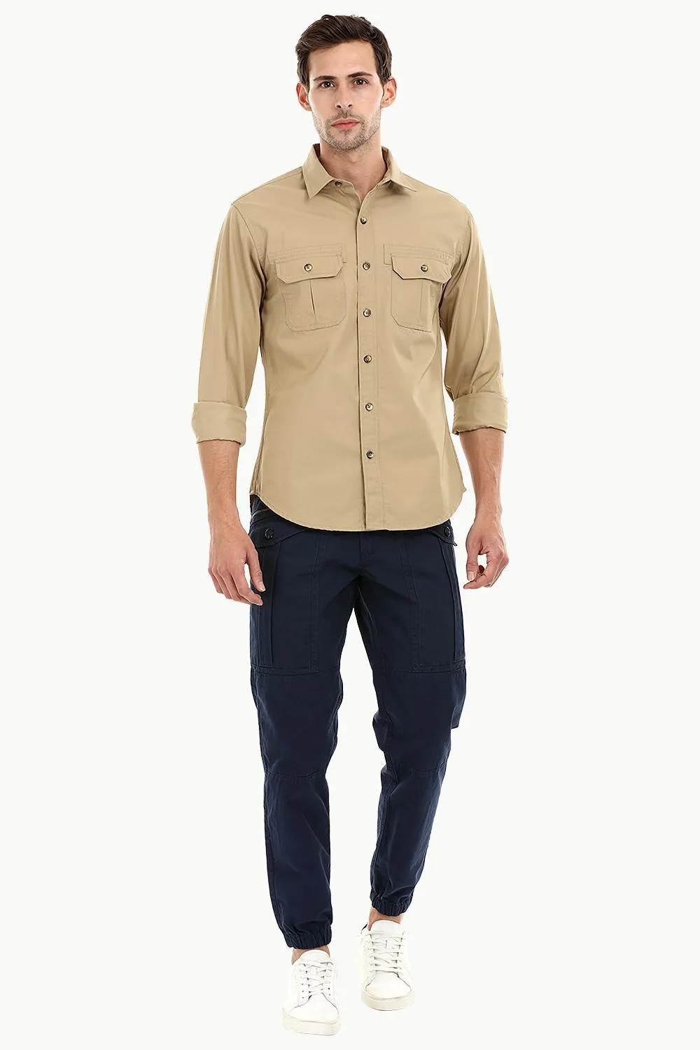 Men's Khaki Casual Twill Shirt