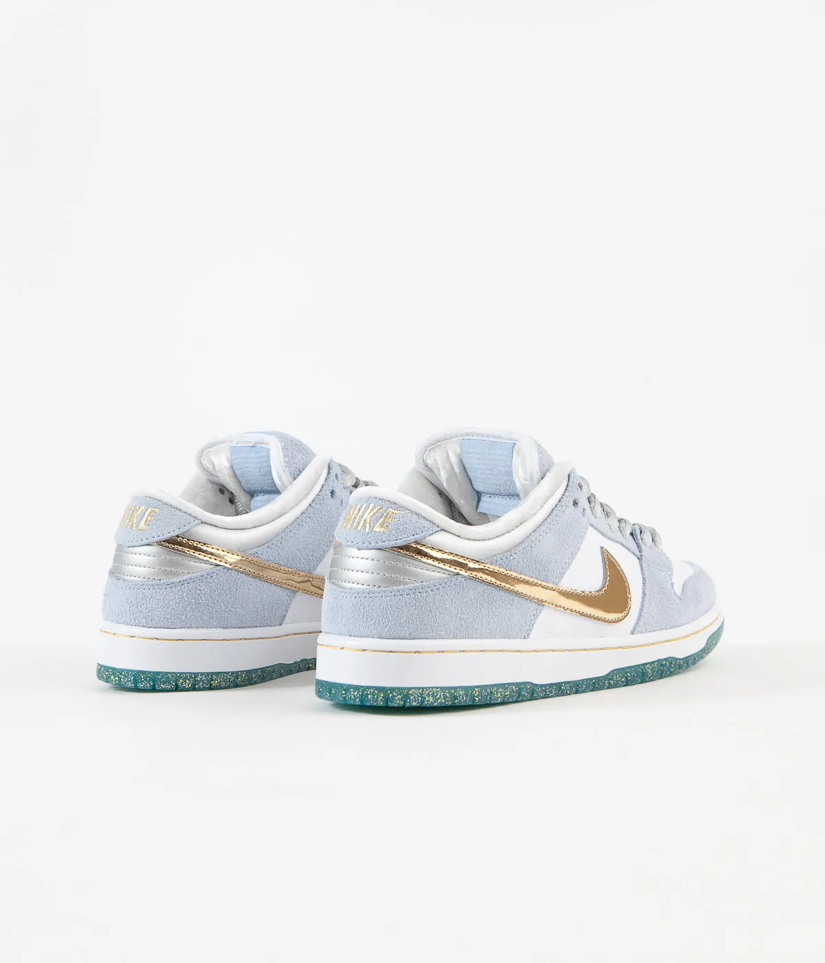 Nike SB x Sean Cliver Dunk Low Shoes - Psychic Blue / Metallic Gold - White