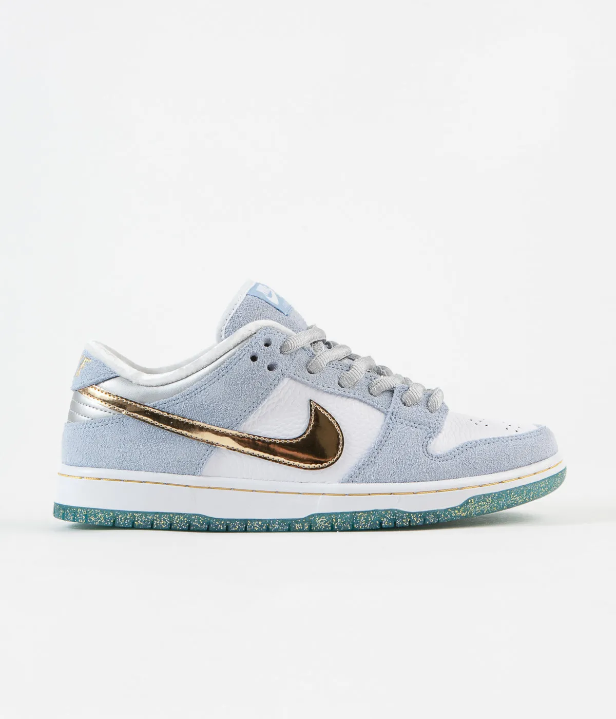 Nike SB x Sean Cliver Dunk Low Shoes - Psychic Blue / Metallic Gold - White