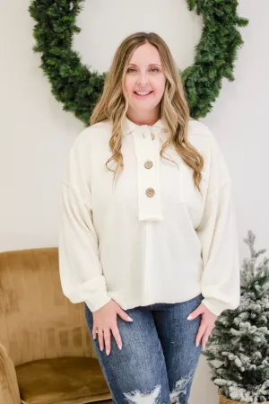 Not Shocked Ribbed Henley in Cream