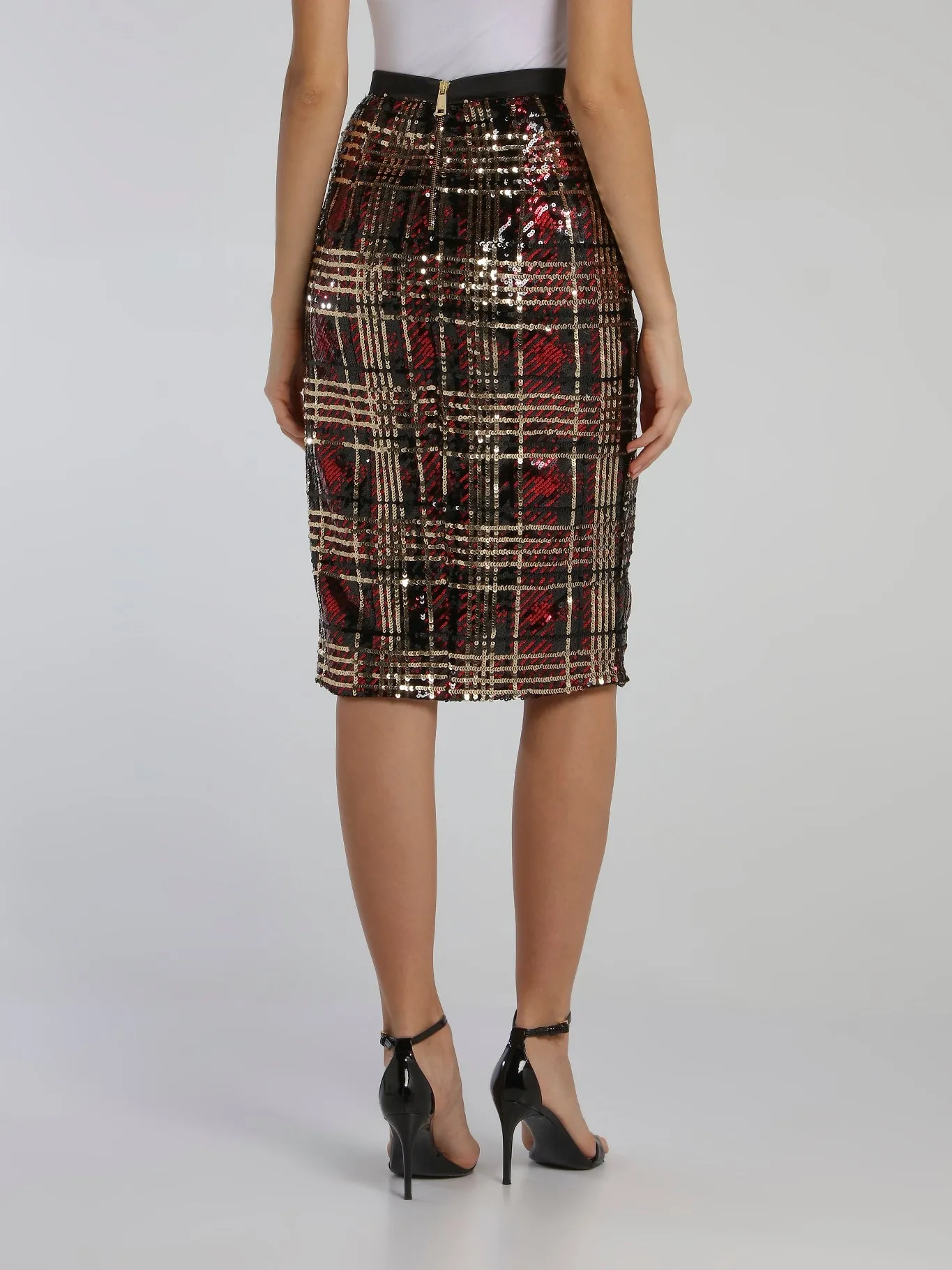Paillette Check Pencil Skirt