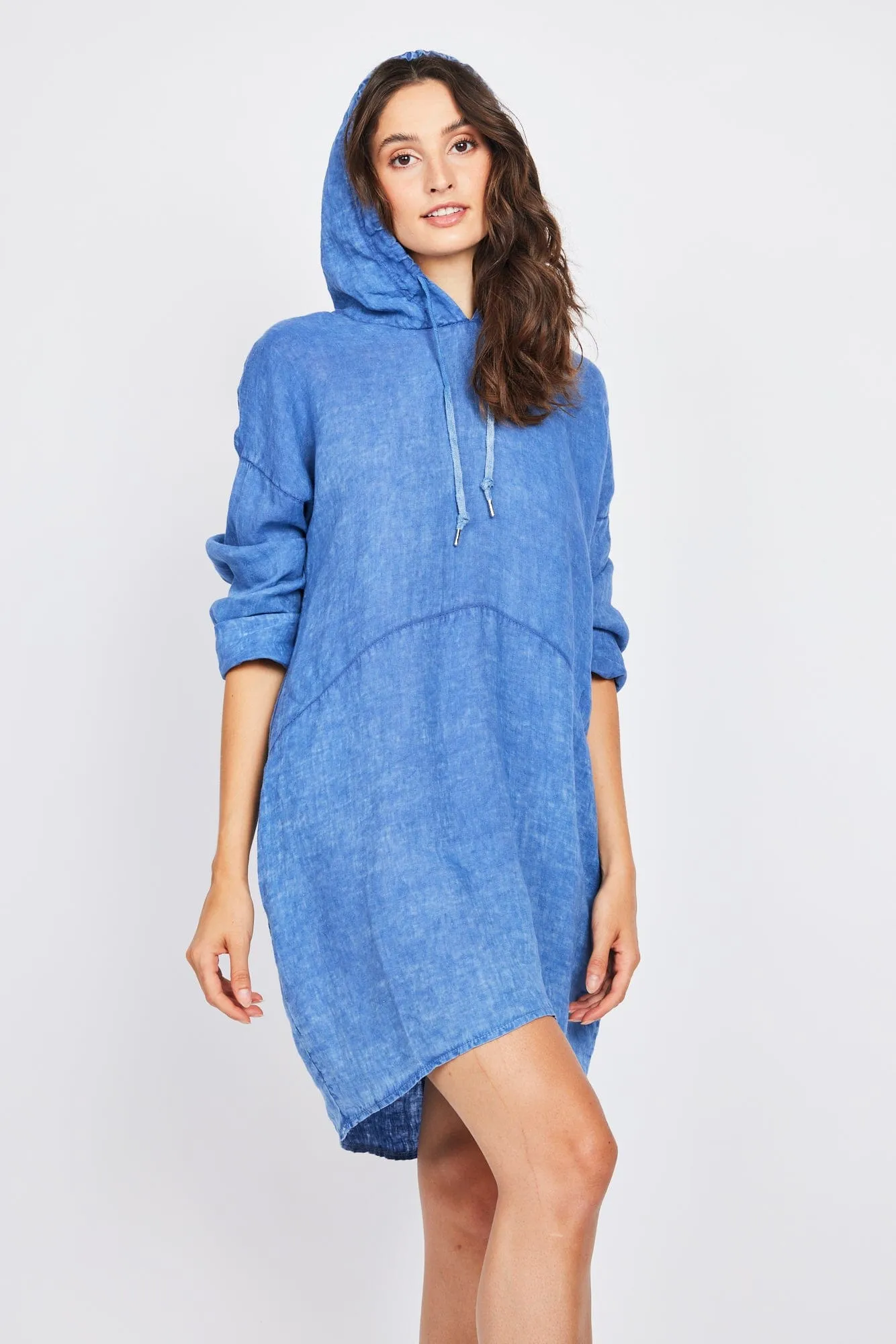 Pistache Hooded Linen Dress with Sleeves