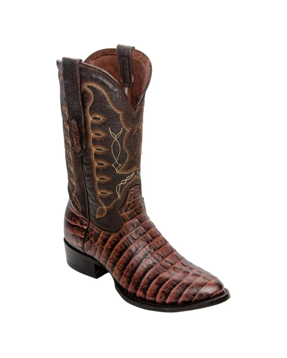 REPARO TX Men’s Caiman Tail Print Brown Western Boots Whit Brown Top