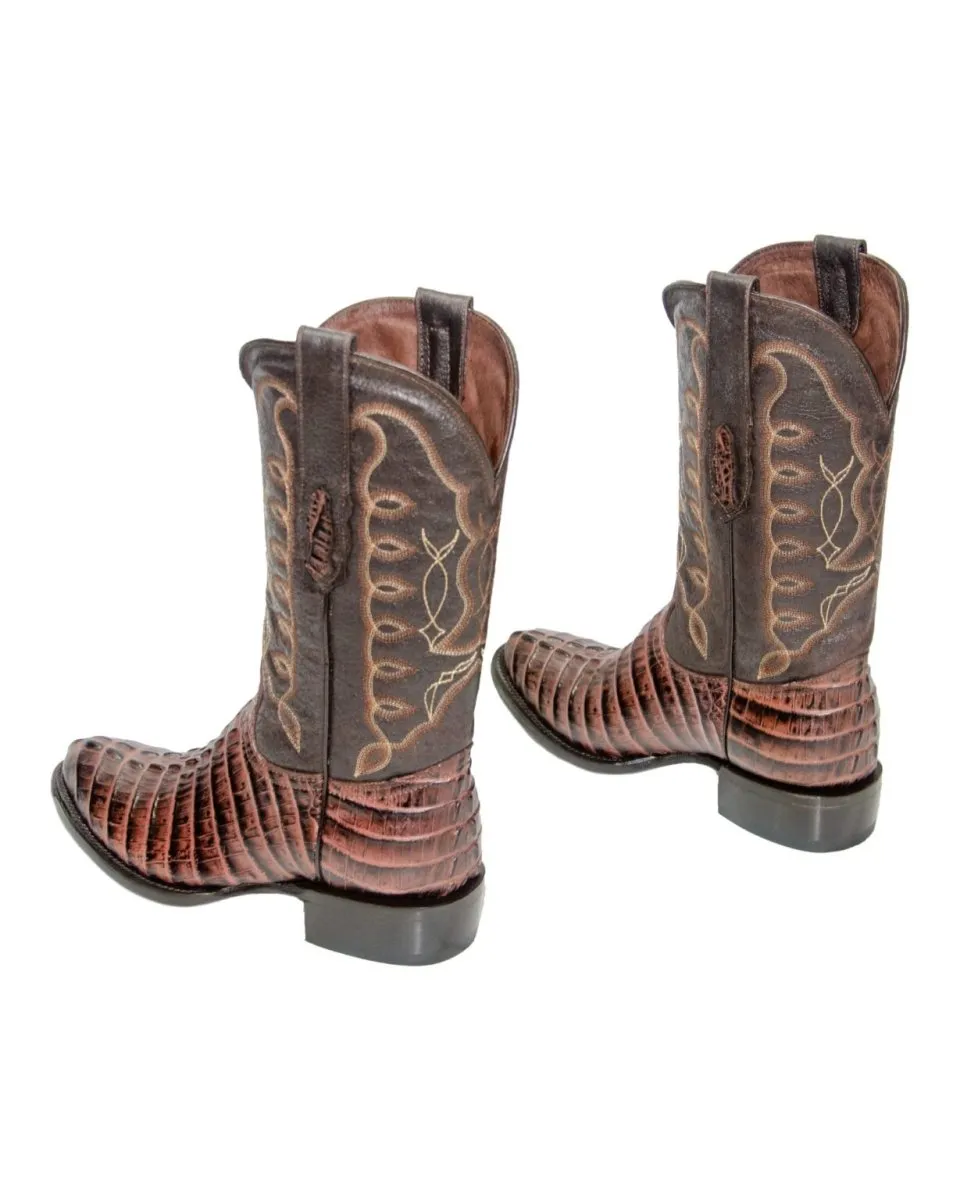 REPARO TX Men’s Caiman Tail Print Brown Western Boots Whit Brown Top