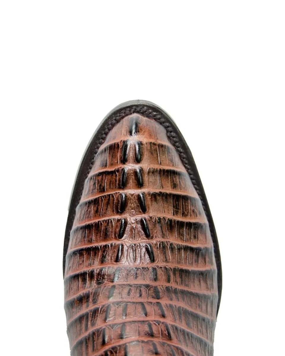 REPARO TX Men’s Caiman Tail Print Brown Western Boots Whit Brown Top