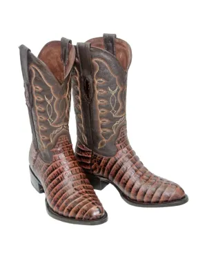 REPARO TX Men’s Caiman Tail Print Brown Western Boots Whit Brown Top