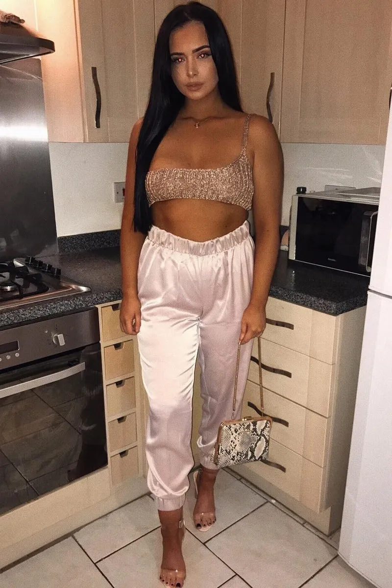 Rose Shiny Woven Cargo Trousers - Atley