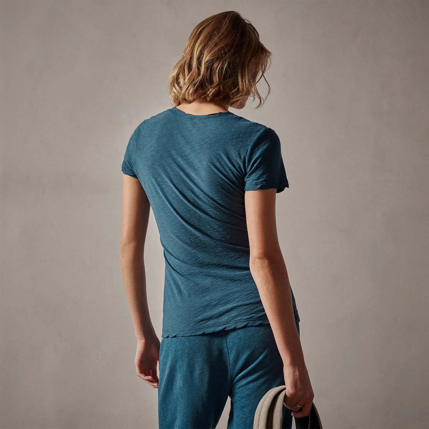 Sheer Slub Casual V Neck - Teal