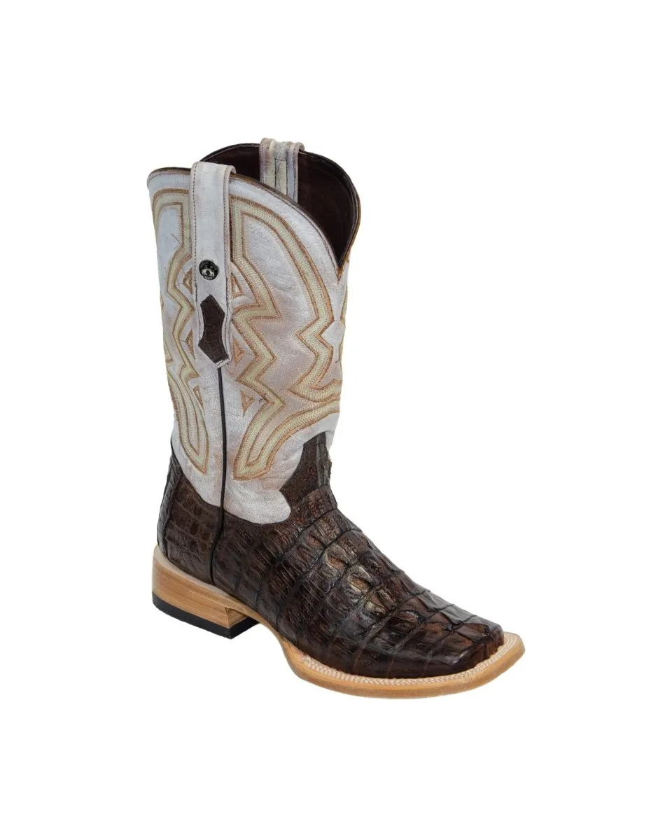 TANNER MARK MEN'S EXOTIC LEATHER Caiman Tail Brown Cowboy Boots EE