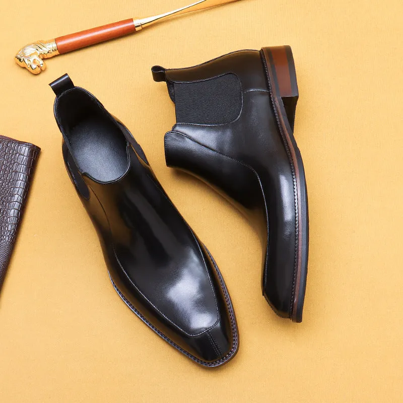 Top Layer Cowhide Men's Leather Shoes Winter Black Martin Boots Men's Leather Business Casual Boots Pointed British Style High-Top Men's Boots21319