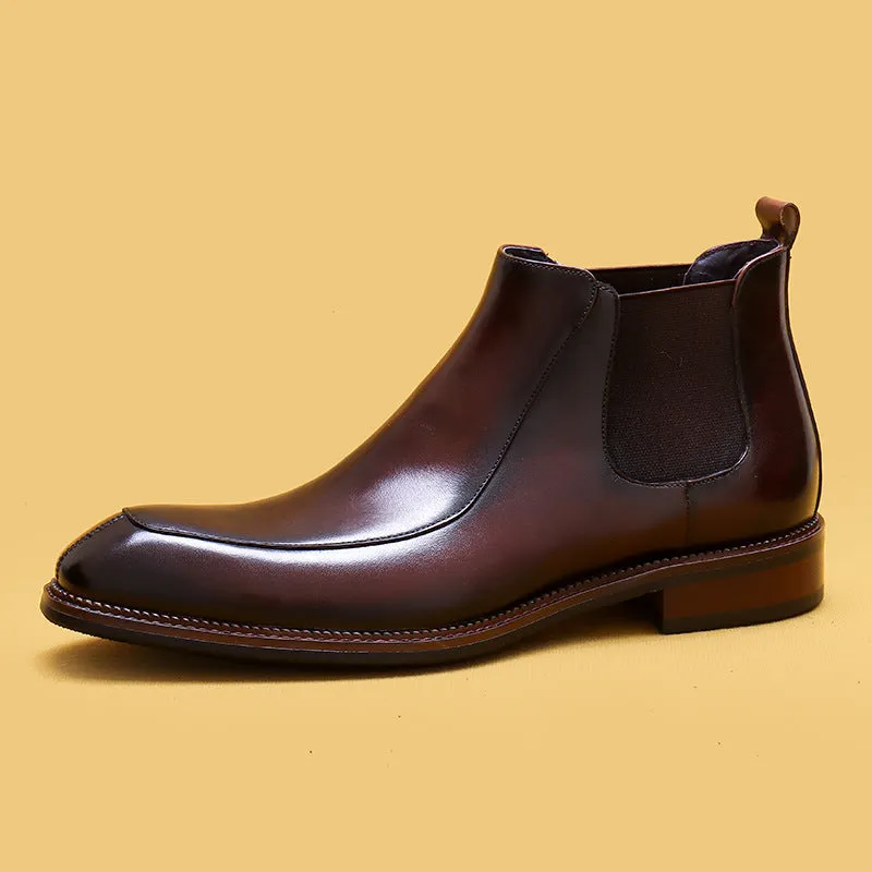 Top Layer Cowhide Men's Leather Shoes Winter Black Martin Boots Men's Leather Business Casual Boots Pointed British Style High-Top Men's Boots21319
