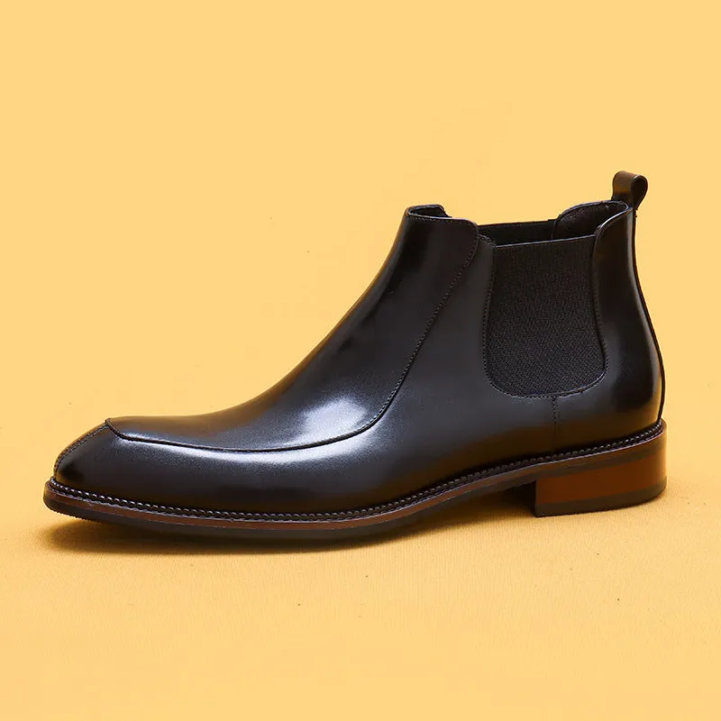 Top Layer Cowhide Men's Leather Shoes Winter Black Martin Boots Men's Leather Business Casual Boots Pointed British Style High-Top Men's Boots21319