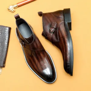 Top Layer Cowhide Men's Leather Shoes Winter Martin Boots Genuine Leather England Style Carved Business Formal Wear High-Top Leather Shoes Pointed Men's Ankle Boots89612