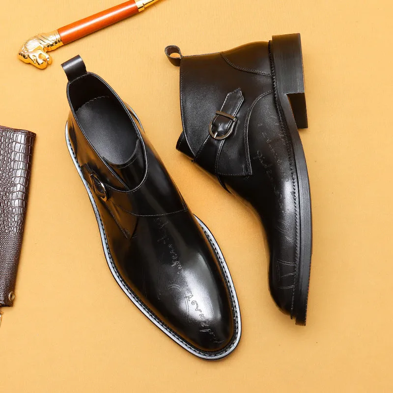 Top Layer Cowhide Men's Leather Shoes Winter Martin Boots Genuine Leather England Style Carved Business Formal Wear High-Top Leather Shoes Pointed Men's Ankle Boots89612