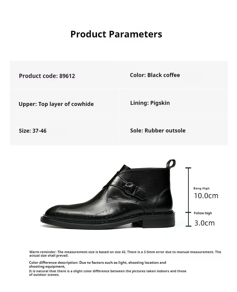 Top Layer Cowhide Men's Leather Shoes Winter Martin Boots Genuine Leather England Style Carved Business Formal Wear High-Top Leather Shoes Pointed Men's Ankle Boots89612