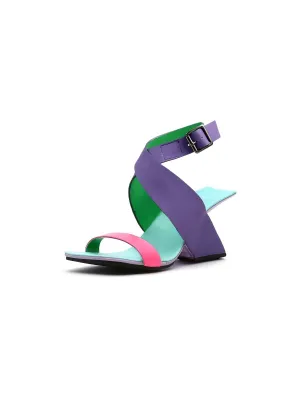 Twist Strap Open-Heel Leather Slide Sandal - Purple
