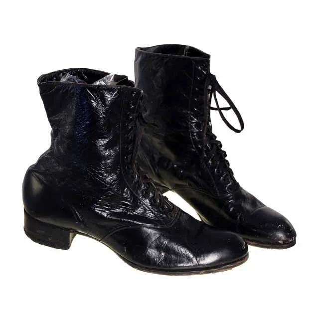 Victorian Lady Black Leather Hi Top Lace Up Boots Modern 6.5N