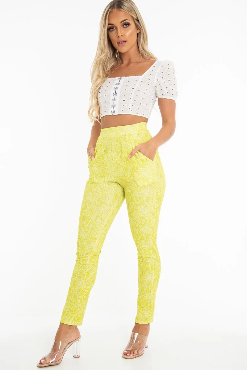 White Floral Hook And Eye Puff Sleeve Crop Top - Libbie