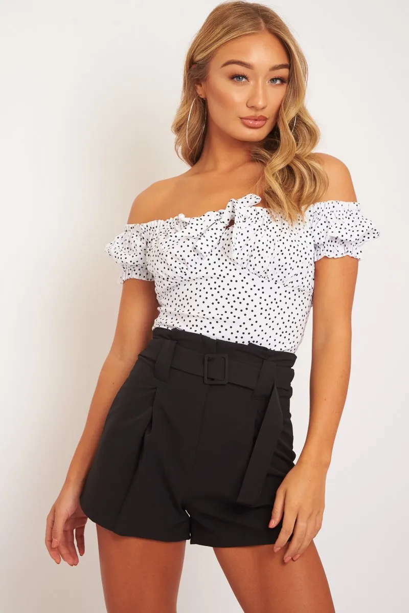 White Polka Dot Bow Detail Milkmaid Top - Freja