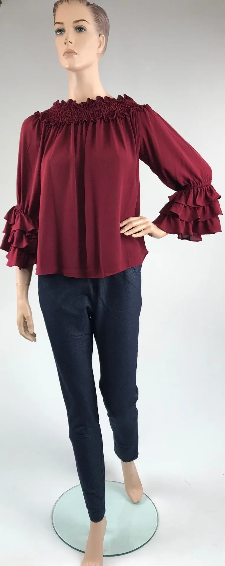 Women's Joseph Ribkoff | Elasticized Off the Shoulder Top | Cranberry