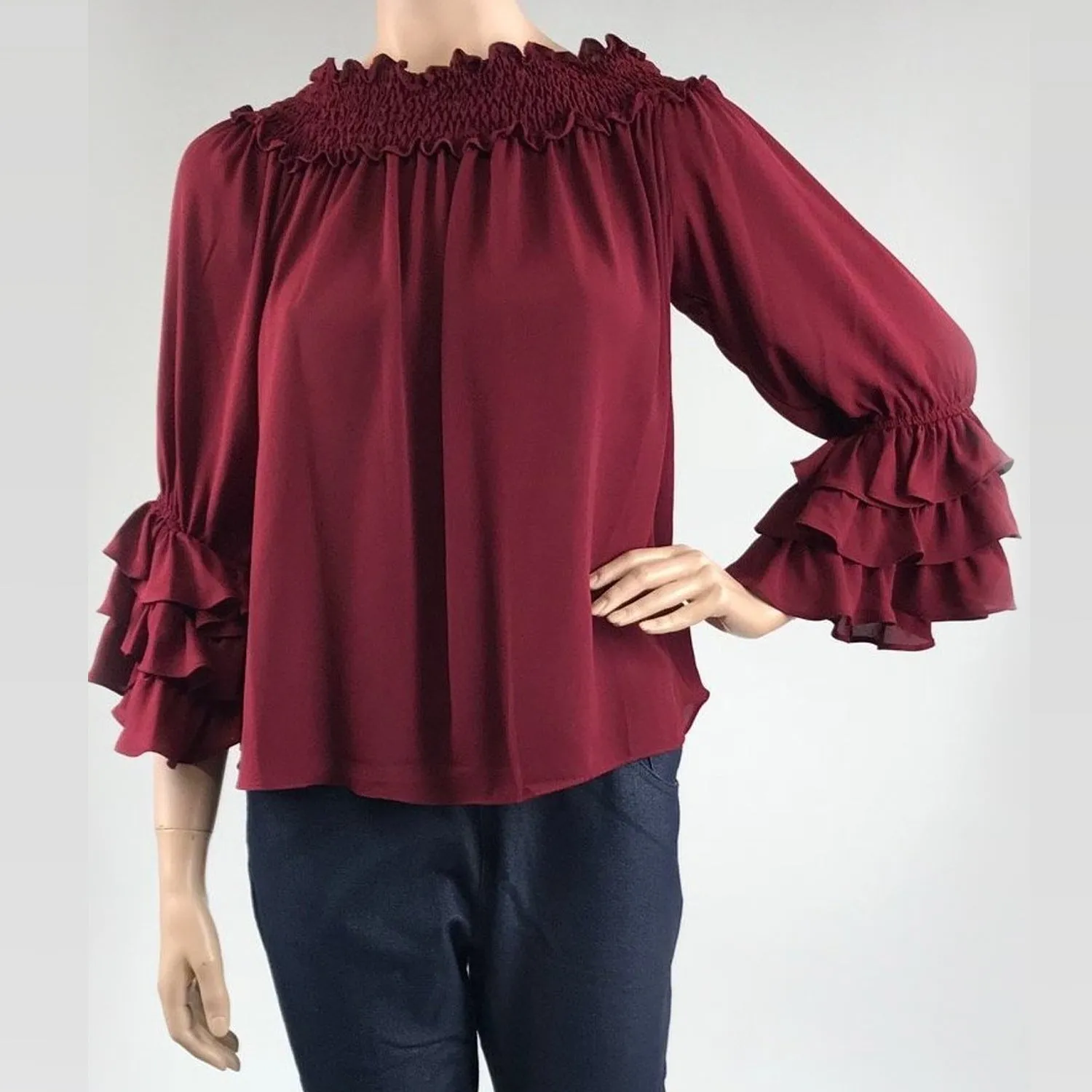 Women's Joseph Ribkoff | Elasticized Off the Shoulder Top | Cranberry