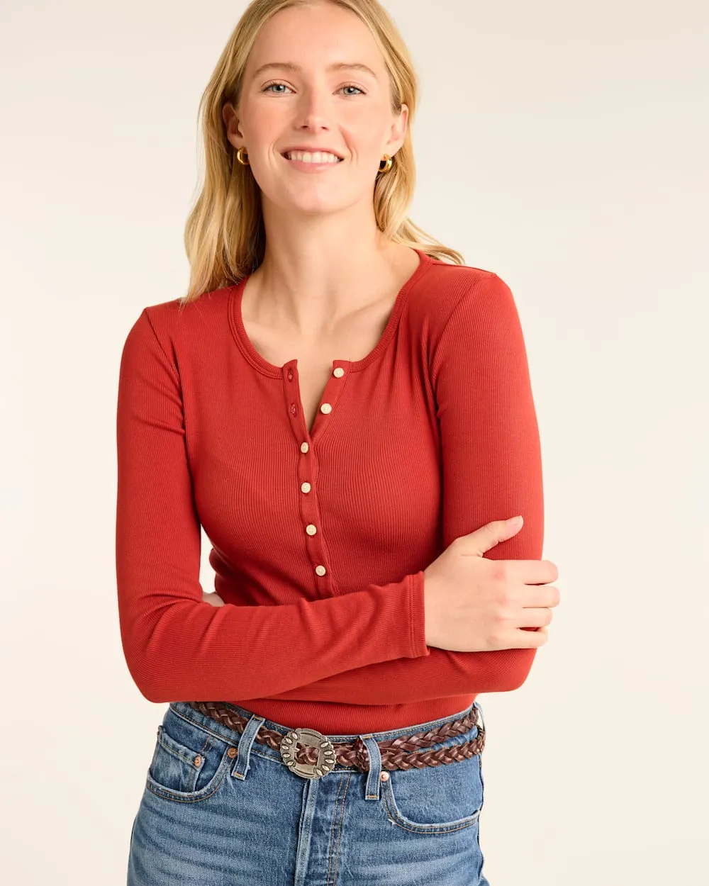 Women's Pendleton | Long Sleeve Pima Cotton Henley | Red Ochre