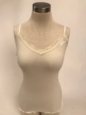 Women's Sugar Lips | Stretch Ribbed Camisole with Lace | Ivory