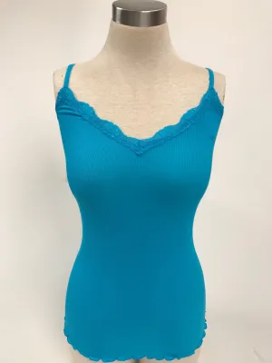 Women's Sugar Lips | Stretch Ribbed Camisole with Lace | Turquoise