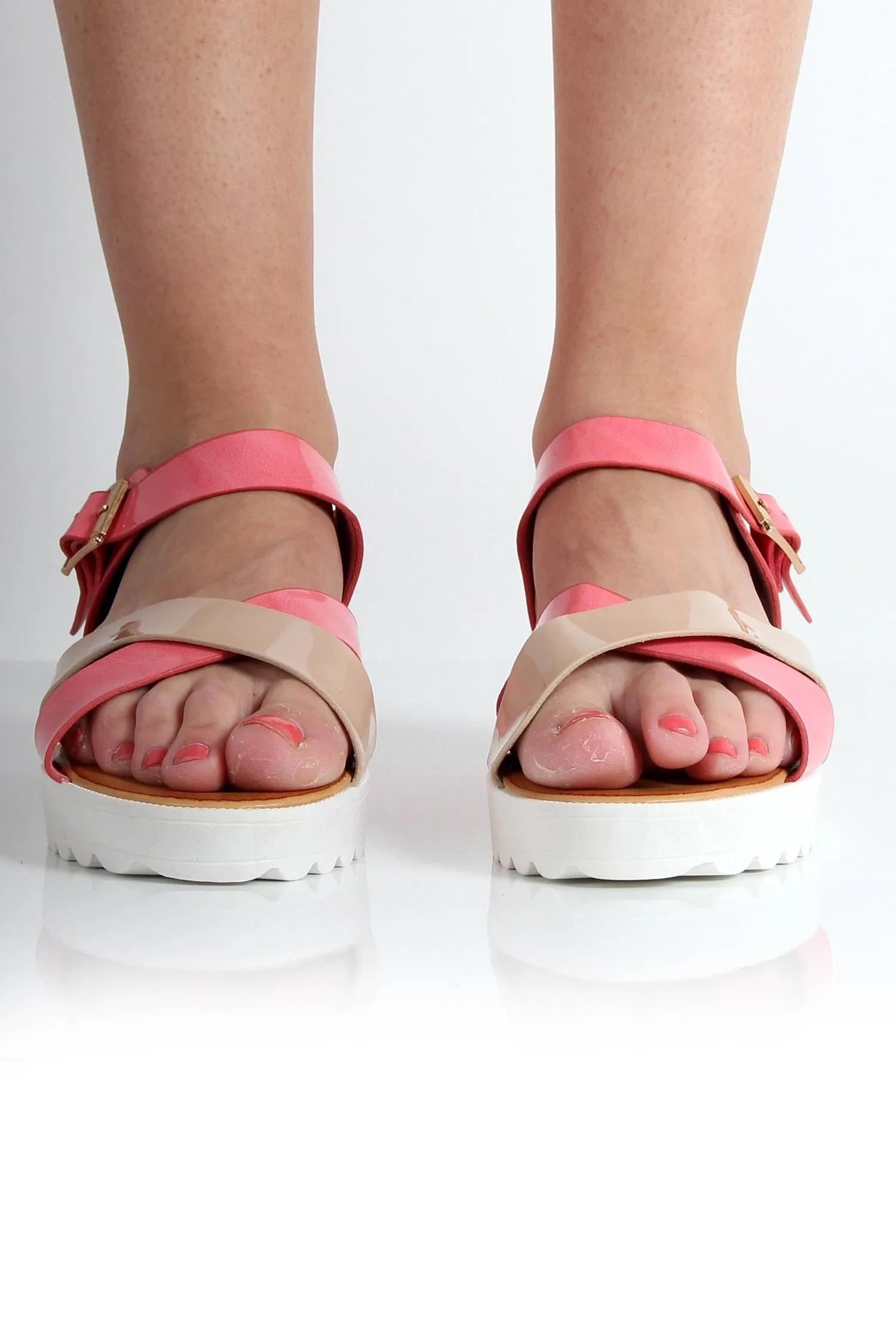 Yasmin Pink PU Crossover Sandals